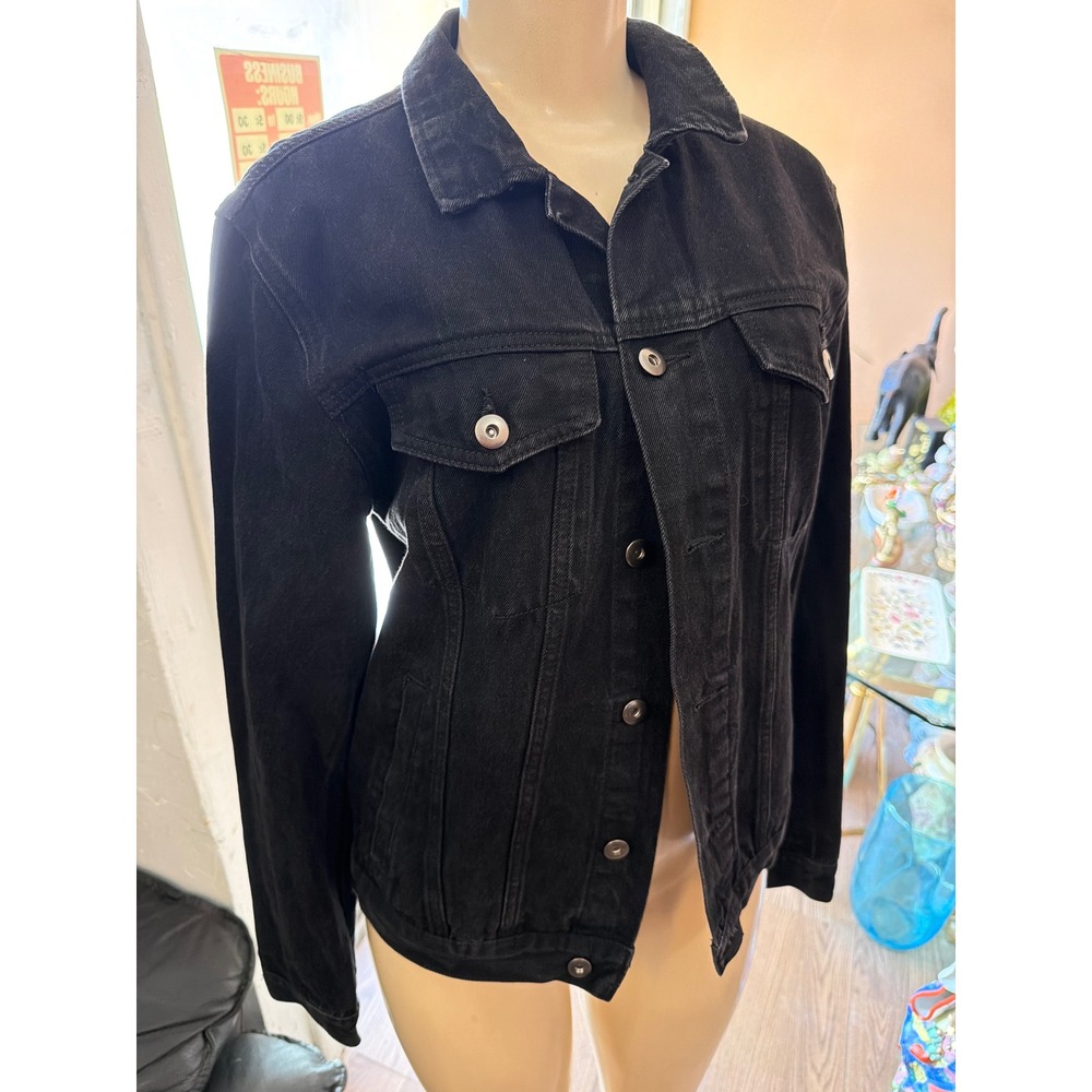 Forever 21 Men Black Denim Trucker Jacket Size Medium Button Front Coat